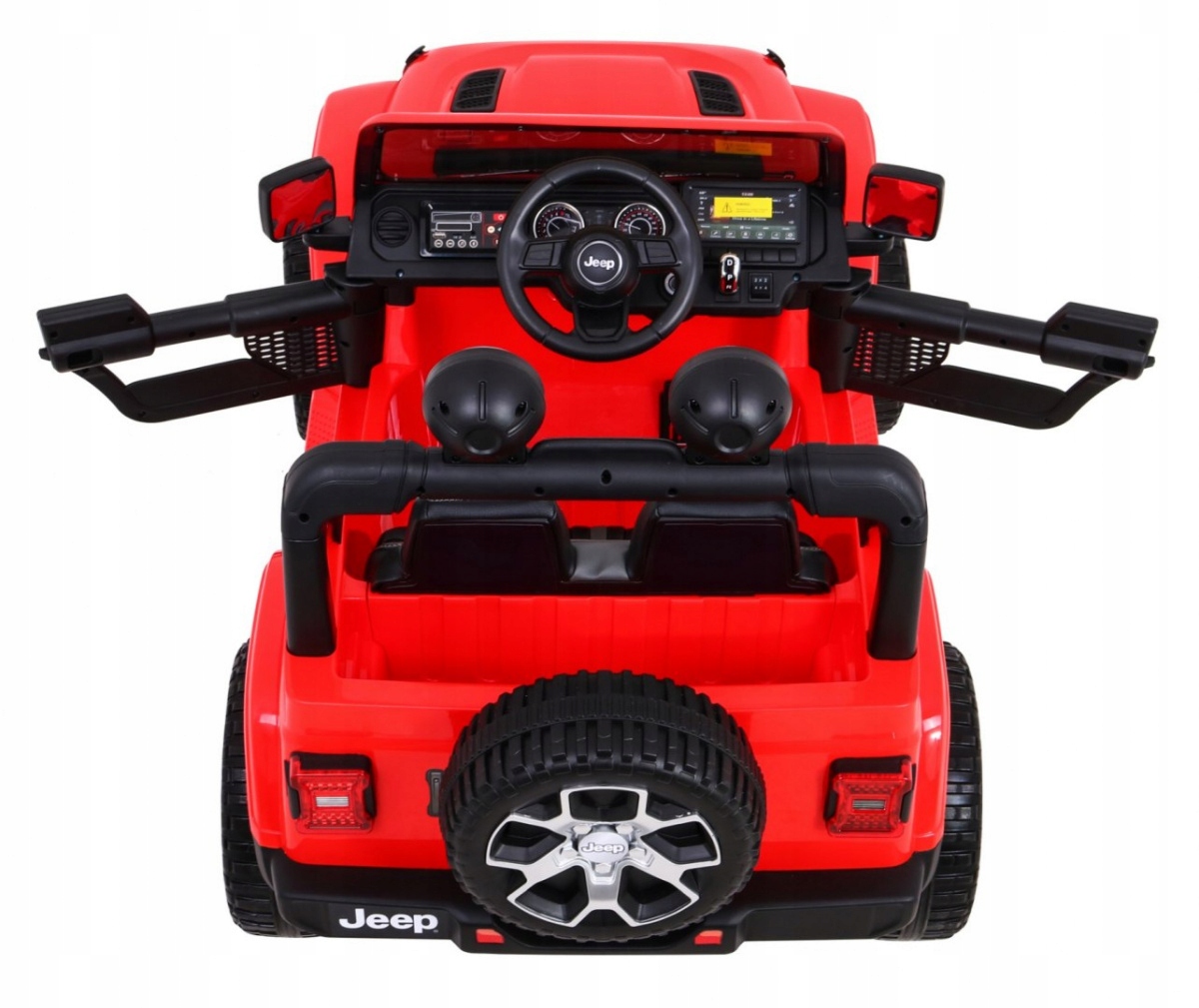 JeepWranglerRubiconnaakumulatordladzieciCzerwonyPilotRadioMP3Dlugoscpojazdu126cm belsilt Jeep Wrangler Rubicon elektrinis automobilis vaikams Czerwony