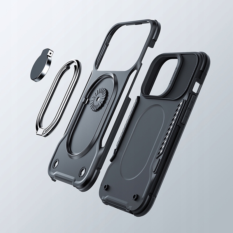 JoyroomDualHingeetuiiPhone14PropokrowiecpodstawkaringholderblackDedykowanamarkaApple belsilt Joyroom Dual Hinge dėklas iPhone 14 Pro apsauginis dėklas stovelis ring holder black