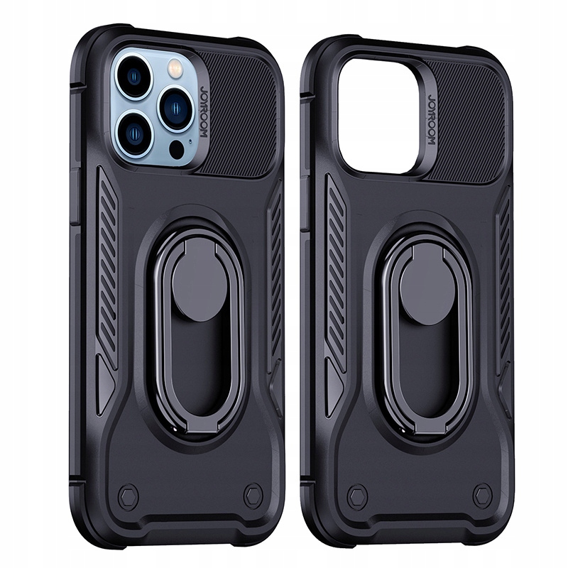 JoyroomDualHingeetuiiPhone14PropokrowiecpodstawkaringholderblackMaterialtworzywosztuczne belsilt Joyroom Dual Hinge dėklas iPhone 14 Pro apsauginis dėklas stovelis ring holder black