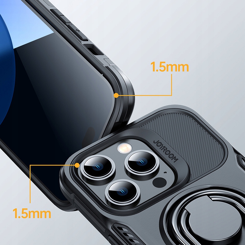 JoyroomDualHingeetuiiPhone14PropokrowiecpodstawkaringholderblackPasujedomodeluiPhone14Pro belsilt Joyroom Dual Hinge dėklas iPhone 14 Pro apsauginis dėklas stovelis ring holder black