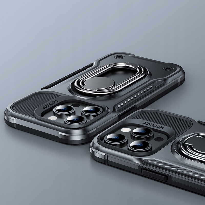 JoyroomDualHingeetuiiPhone14PropokrowiecpodstawkaringholderblackRozszerzeniepodstawka belsilt Joyroom Dual Hinge dėklas iPhone 14 Pro apsauginis dėklas stovelis ring holder black