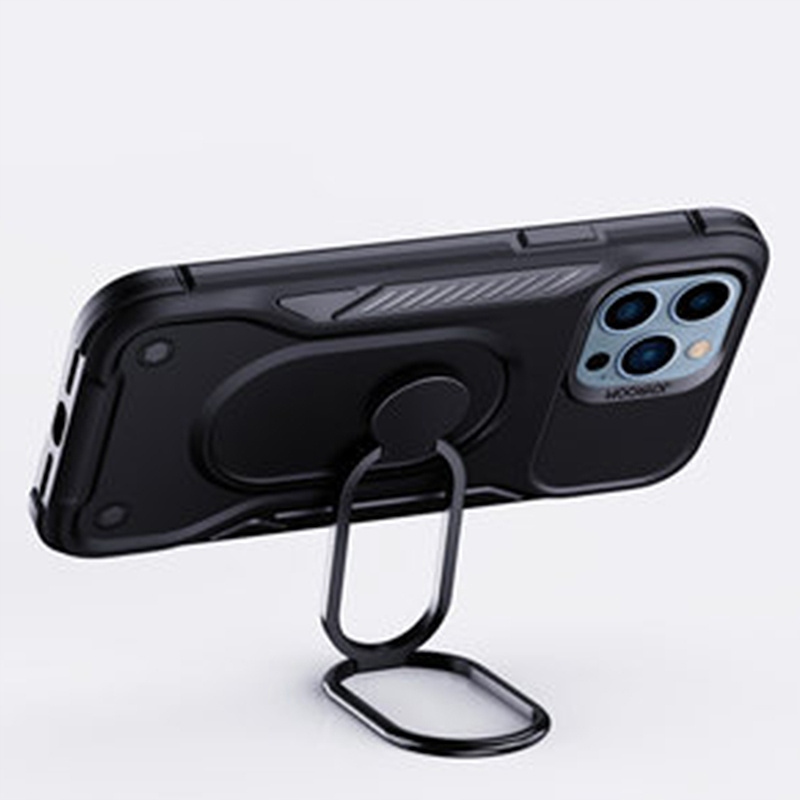 JoyroomDualHingeetuiiPhone14PropokrowiecpodstawkaringholderblackZalaczonewyposazenieszmatkadoczyszczenia belsilt Joyroom Dual Hinge dėklas iPhone 14 Pro apsauginis dėklas stovelis ring holder black