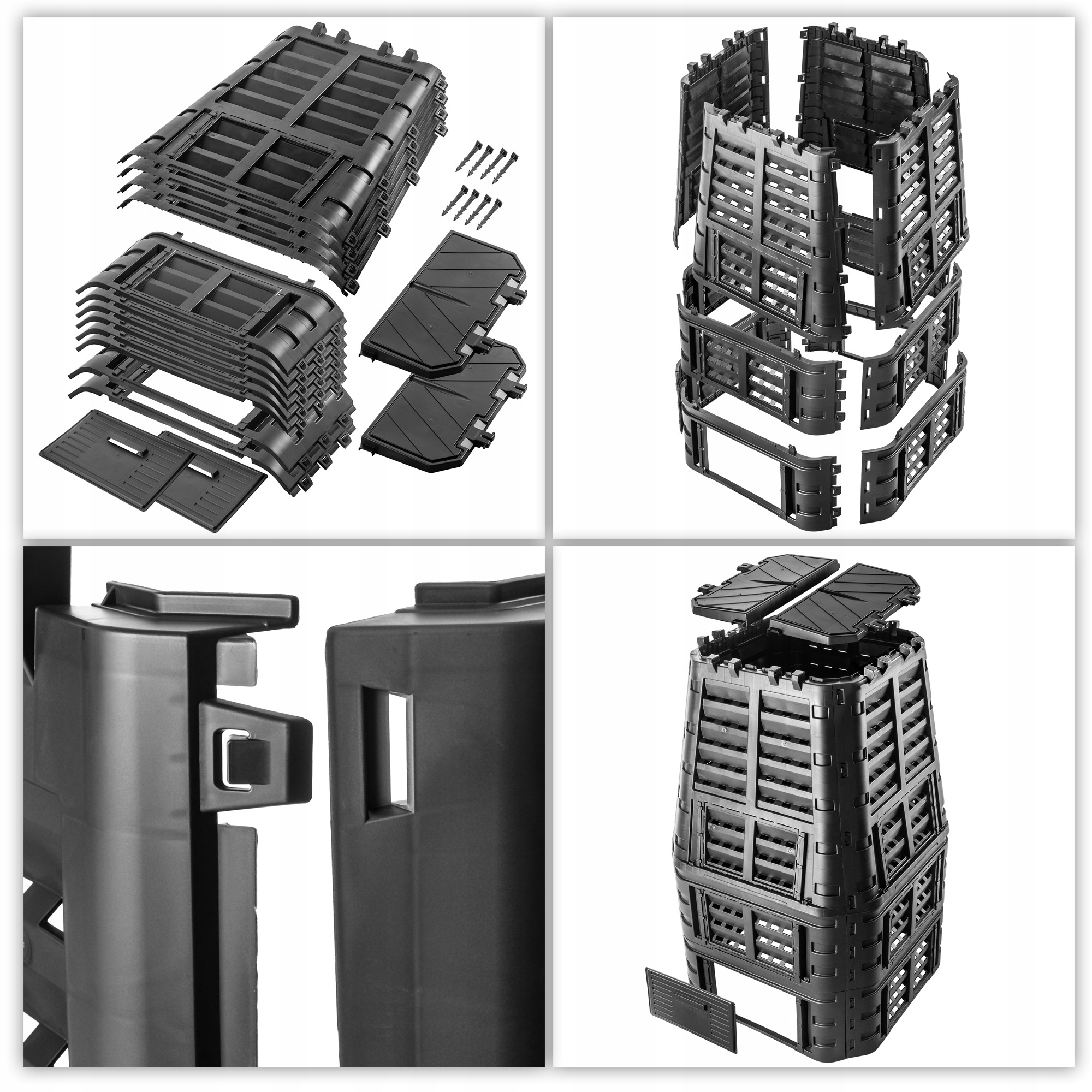 KOMPOSTOWNIKOGRODOWYMODULOWY1000LMROZOODPORNYCALOROCZNYCZARNYDlugoscdluzszybokpodstawy91cm belsilt Modulinis sodo komposteris 1000 l atsparus šalčiui