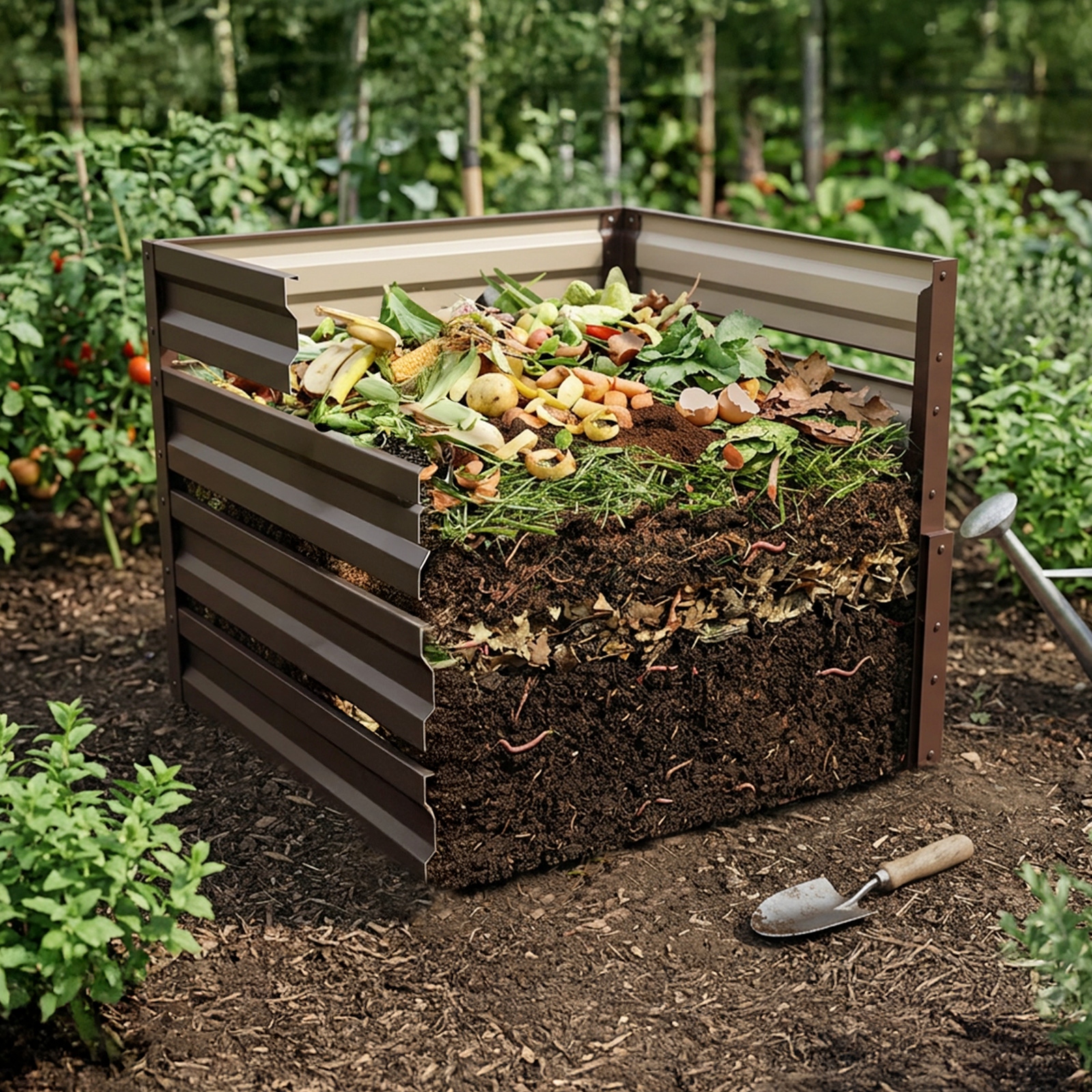 Kompostownikogrodowystalocynkowana100x100x100cmbrazowyProducentBotanic belsilt Rudas cinkuoto plieno sodo komposteris 100 x 100 x 100 cm