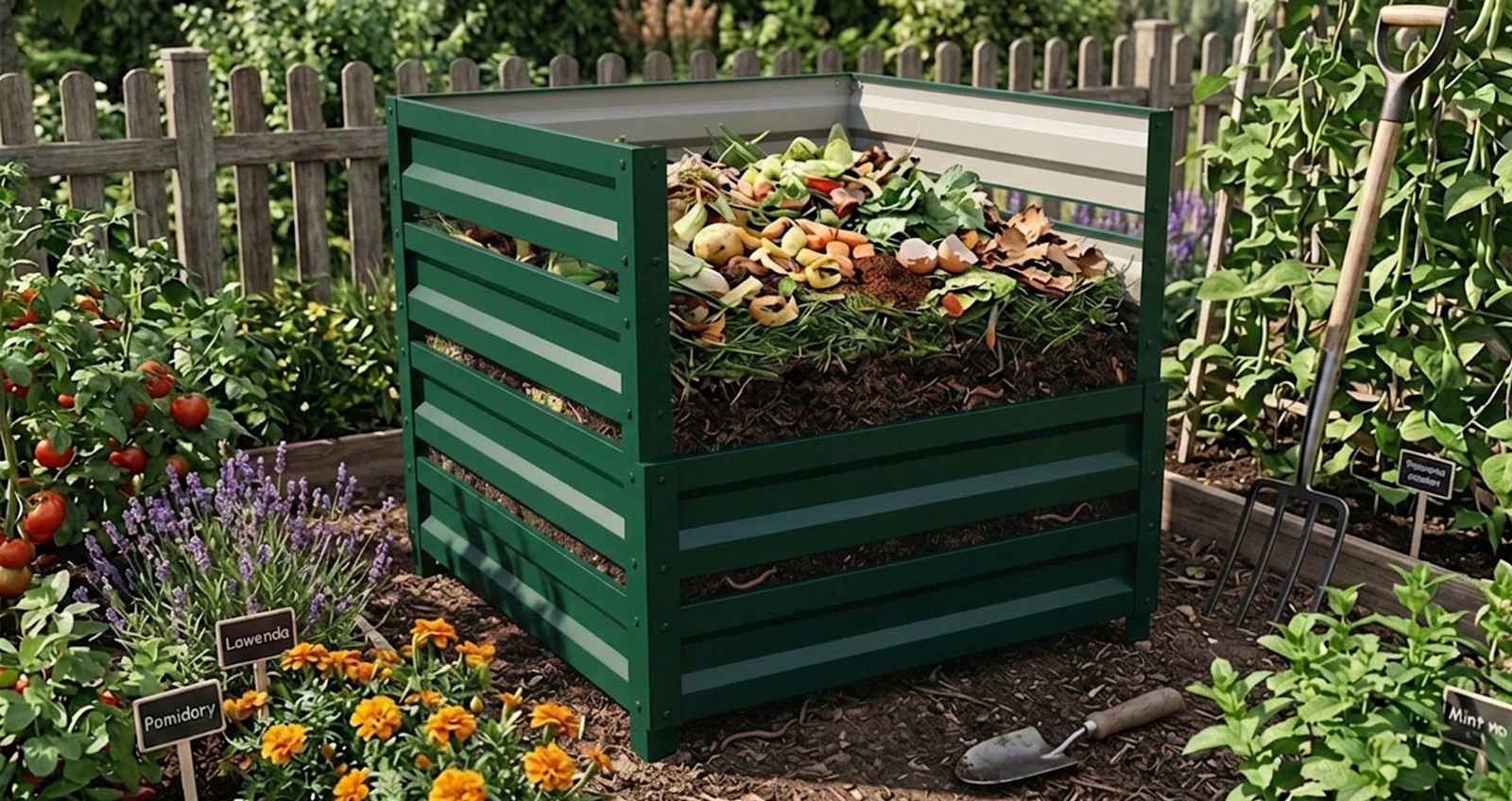 Kompostownikogrodowystalocynkowana100x100x100cmzielonyProducentBotanic belsilt Žalias cinkuoto plieno sodo komposteris 100 x 100 x 100 cm