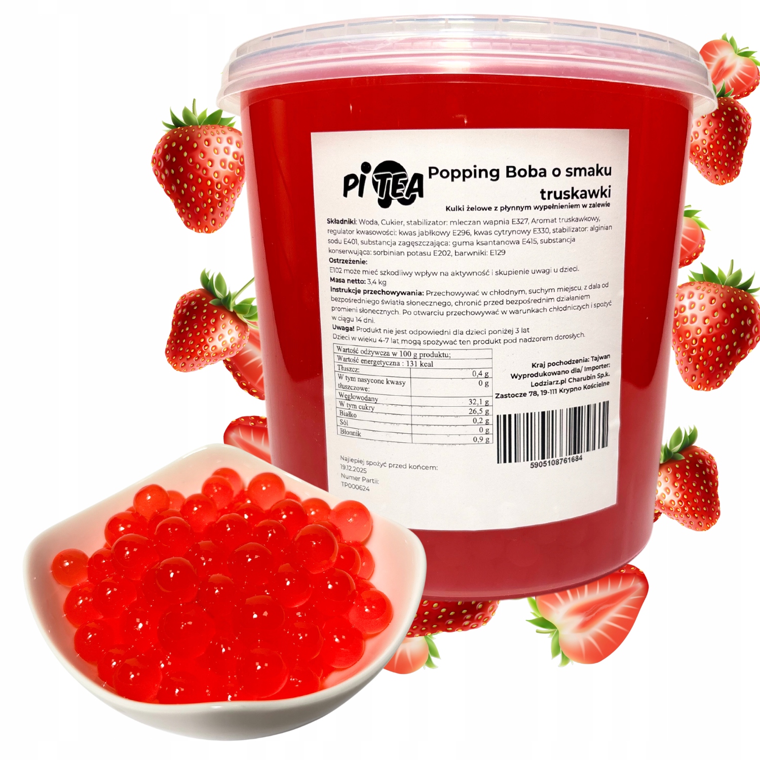 KulkidoBubbleTeaPoppingBobaDuzeTruskawka34kgTRUSKAWKOWYNazwahandlowaPITEApoppingbobakawiormolekularnysmaktruskawkowy belsilt Sprogstantys perlai Bubble Tea braškių skonio 34 kg internetu