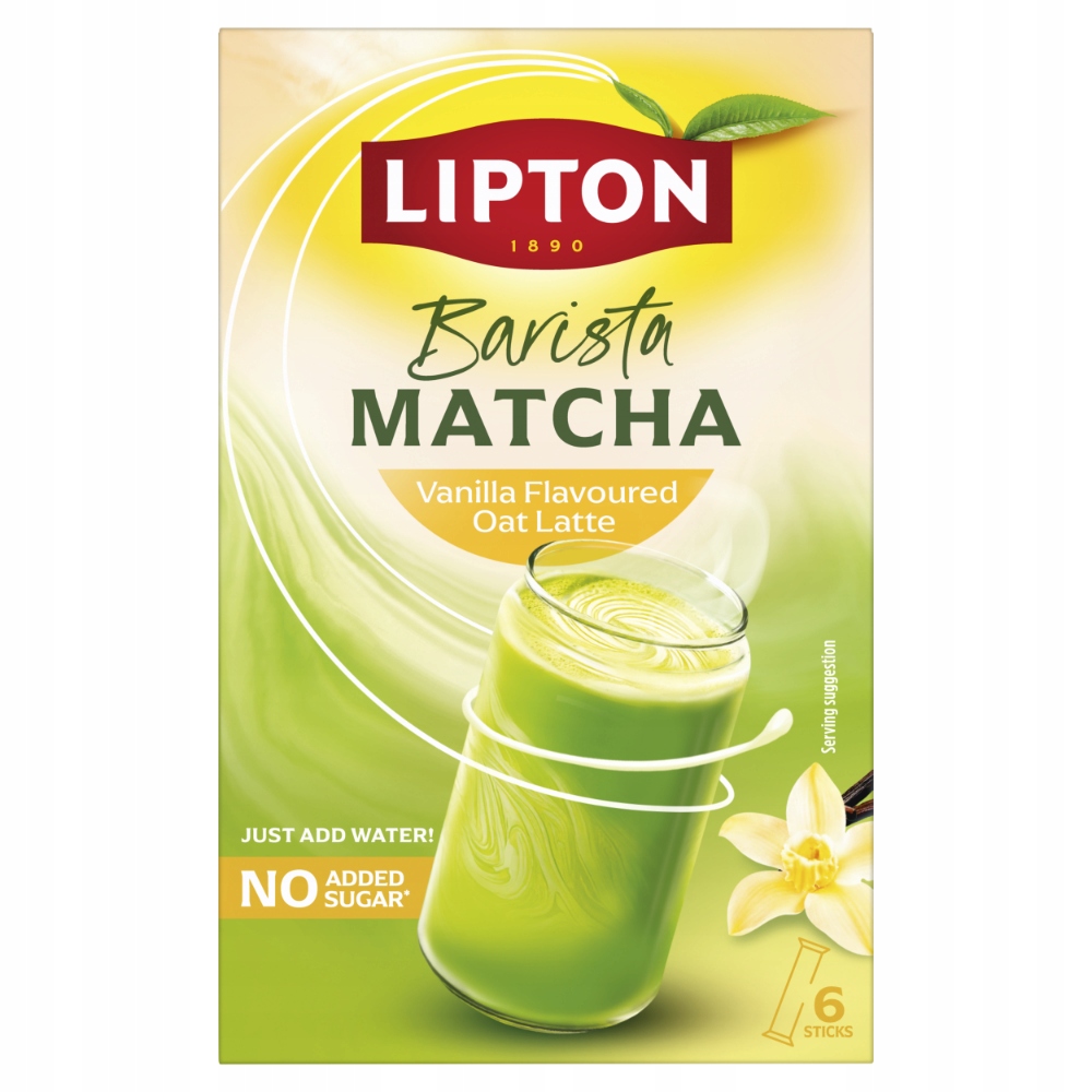 LIPTONBaristaMatchaVANILLAOATLATTEherbatazielonawproszku6sztMarkaLipton belsilt Lipton Matcha latte gėrimas vanilinis 6 vnt
