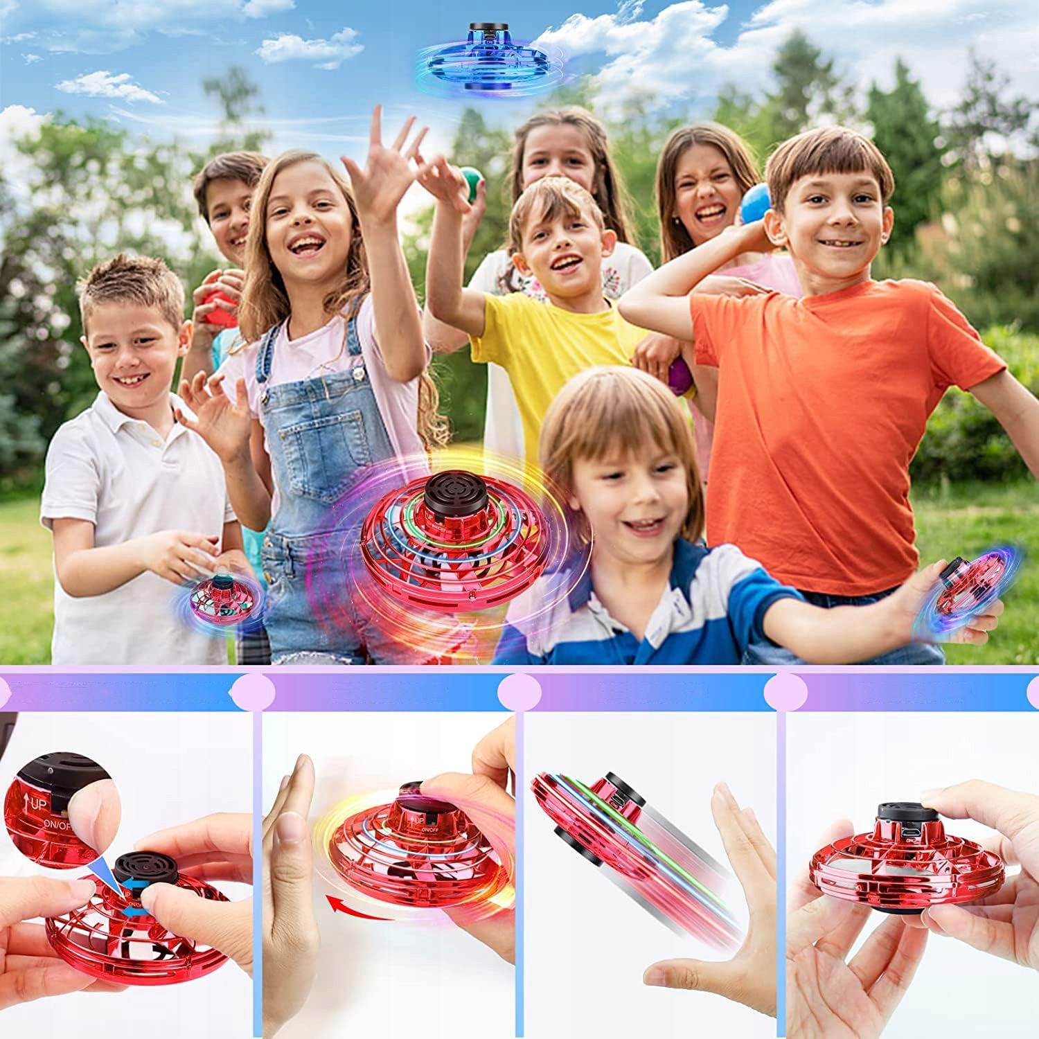 LOTEKLATAJACYDRONSPINNERBUMERANGZABAWKALEDKOLOROWADLADZIECIGlebokoscproduktu8cm belsilt Dronas Skrydisek latający Dronas spinner bumerang žaislinis LED kolorowa DLA vaikams skirtinga komplektacija 8