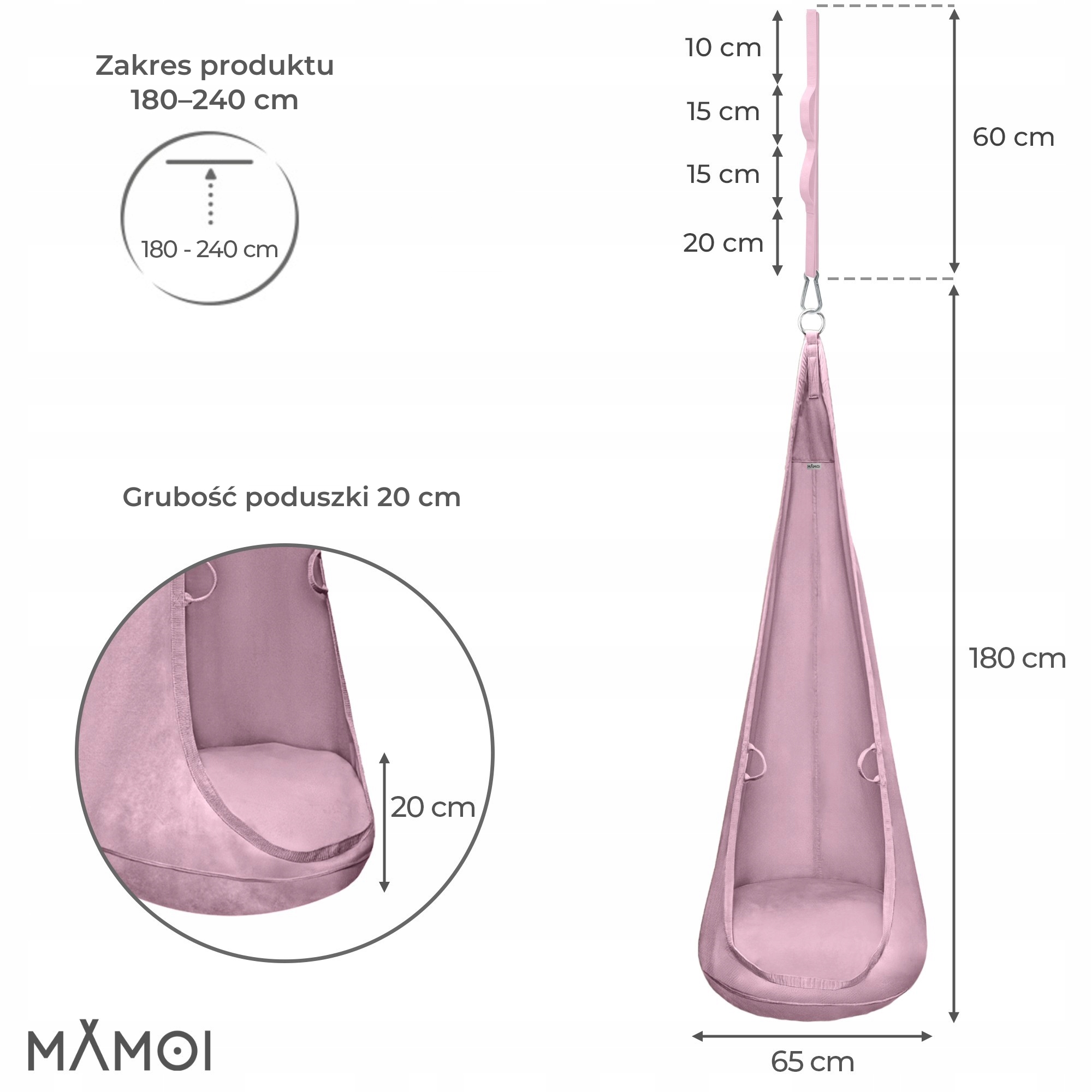 MAMOIKOKONPREMIUMdladziecifotelwiszacyVELVETgratishakmontazowyStanopakowaniaoryginalne belsilt Pakabinamos fotelio tipo sūpynės variantas 6 vaikams sode
