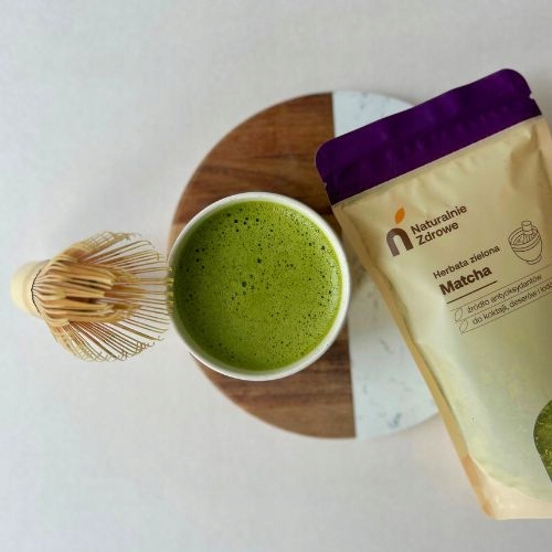 MATCHAHERBATAzielona100gcodziennasproszkowanawproszkuketodolatteMarkaNaturalnieZdrowe belsilt Japoniška matcha arbata kasdienė keto ir lattei 100 g