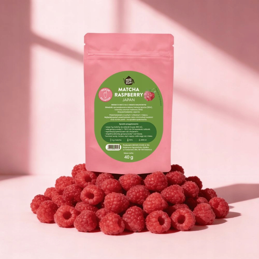 MATCHARASPBERRYJAPANcodziennaosmakumalinowym40gOpakowanie40gKodproducentaBHTMR40 belsilt Japoniška matcha arbata kasdienė 40 g žalioji arbata matcha