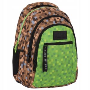 Mokyklinė kuprinė paaugliui Derform Minecraft stiliaus žalia 26 l A4 formatui
