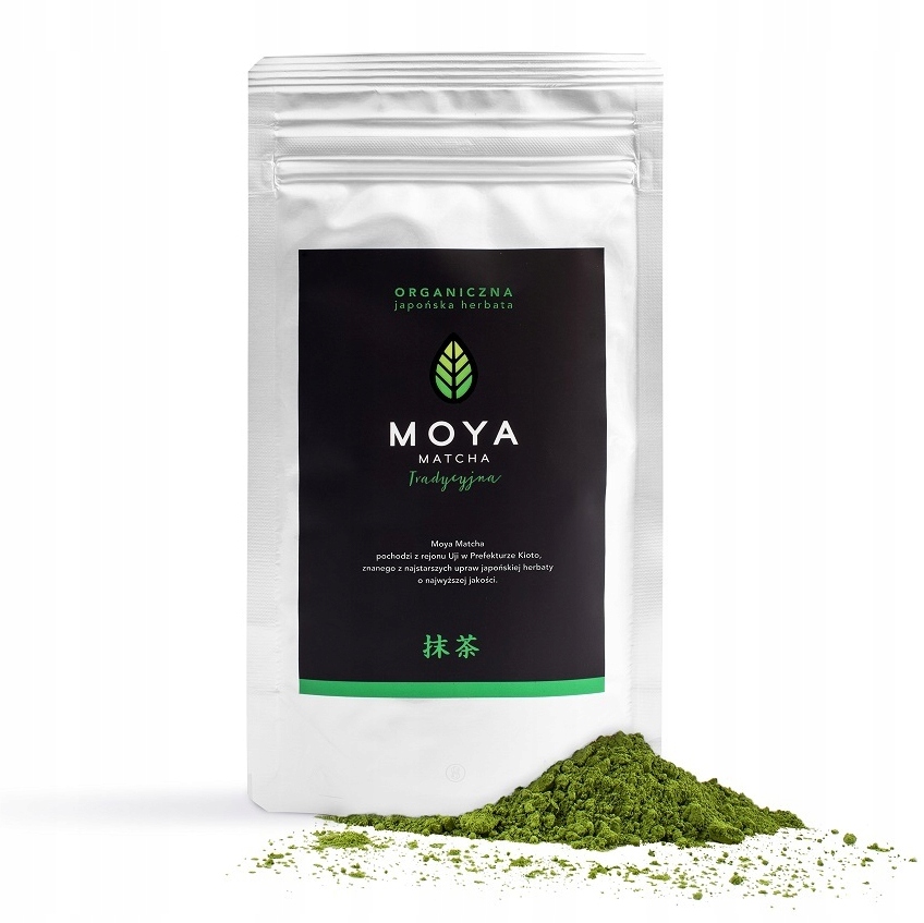 MOYAMatchaTRADYCYJNAjaponskazielonaherbatasproszkowanaBIO100gKodproducentaMM110 belsilt Japoniška matcha arbata bio ir tradicinė Moya Matcha 100 g
