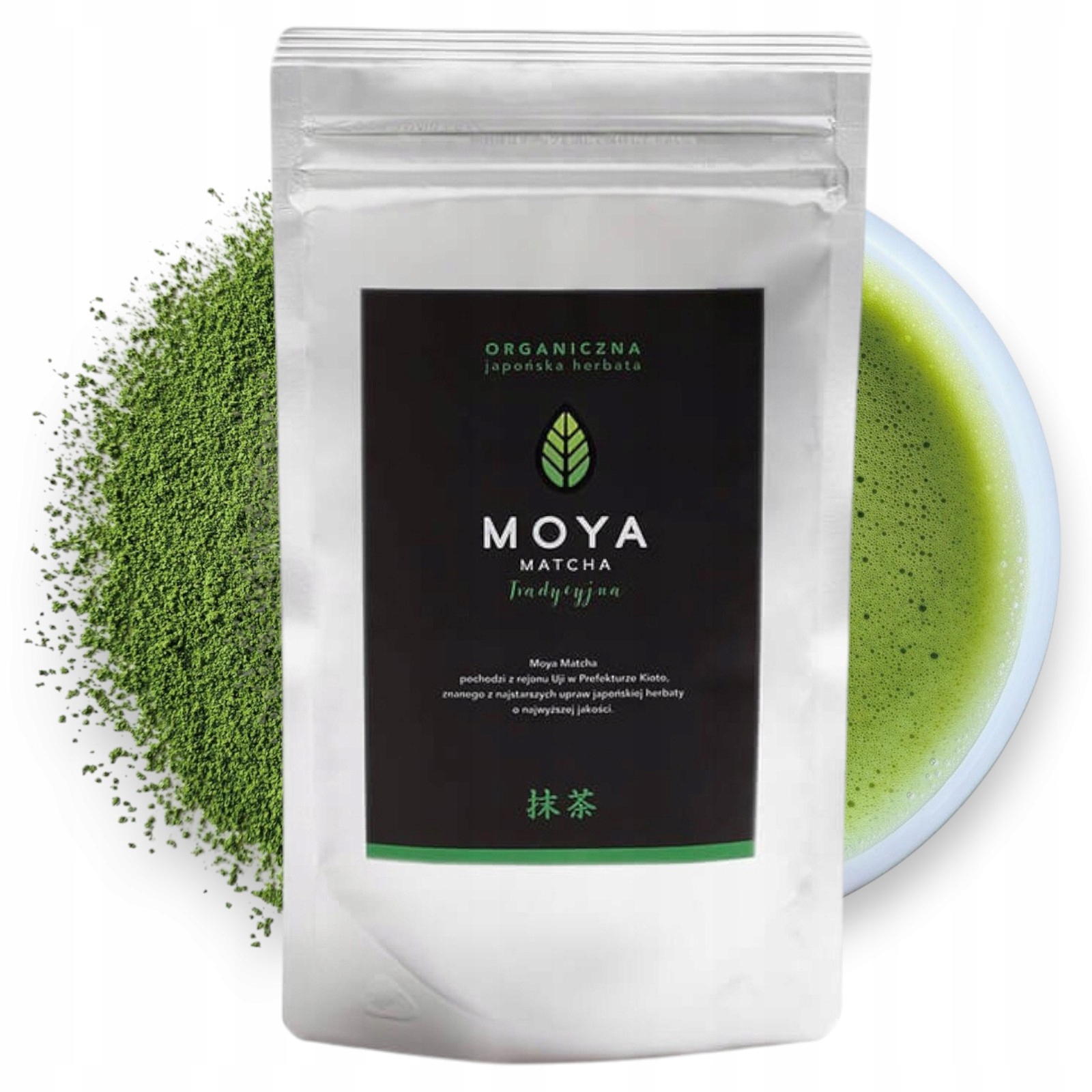 MOYAMatchaTRADYCYJNAjaponskazielonaherbatasproszkowanaBIO100g belsilt Japoniška matcha arbata bio ir tradicinė Moya Matcha 100 g