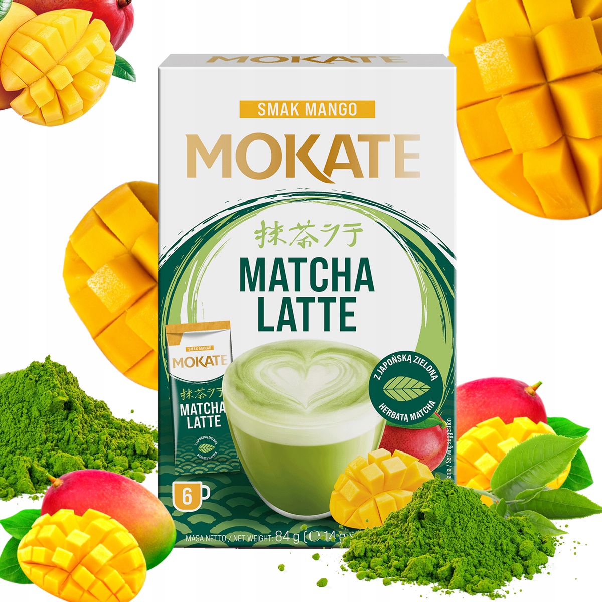 MatchaLatteMangowProszkuJaponskaZielonaHerbatazMlekiem6sztWaga14g belsilt