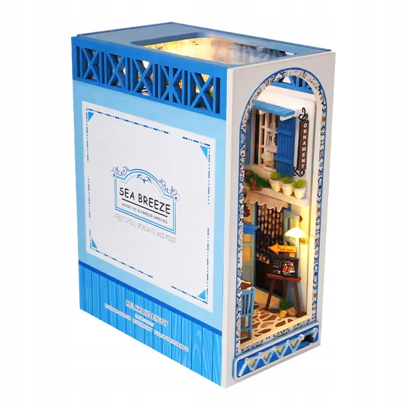 MiniaturowyDomekBookNookMorskaBryzaZestawKreatywnyWakcjeMorzeLEDMaterialdrewno belsilt