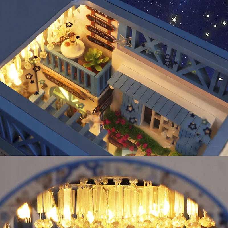 MiniaturowyDomekBookNookMorskaBryzaZestawKreatywnyWakcjeMorzeLEDWysokoscproduktu205cm belsilt