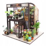 MiniaturowyDomekKawaoPorankuKawiarniaCzytelniaLifestyle belsilt Miniatiūrinis namelis rytmečio kava DIY rinkinys su LED apšvietimu
