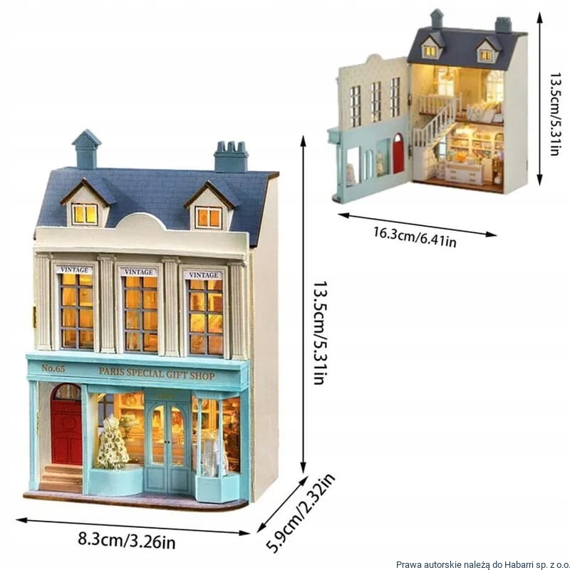 MiniaturowyDomekPrezentMarzenSklepzPrezentamiUbraniaBizuteriaMaterialdrewnoplastiksznurektkanina belsilt Book Nook miniatiūrų pasaulis DIY rinkinys Habarri 124
