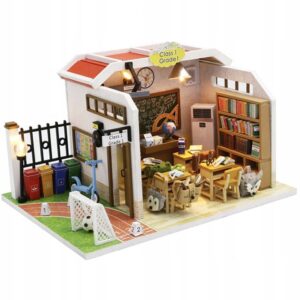 Miniatiūrinis namelis Wesoła mokykla DIY rinkinys su LED 15x20 cm