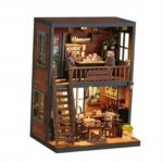 Miniatiūrinis modelis book nook dekoracijai kavinė su LED apšvietimu modelis 274