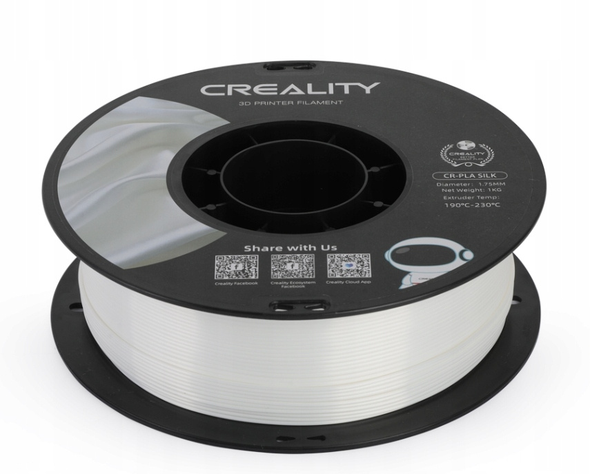 ORYGINALNYFILAMENTCRPLASILKCREALITYBIALYWHITE1KG175mmSrednicafilamentu175mm belsilt Originalus filamentas Cr pla Silk Creality baltas White 1KG 175mm