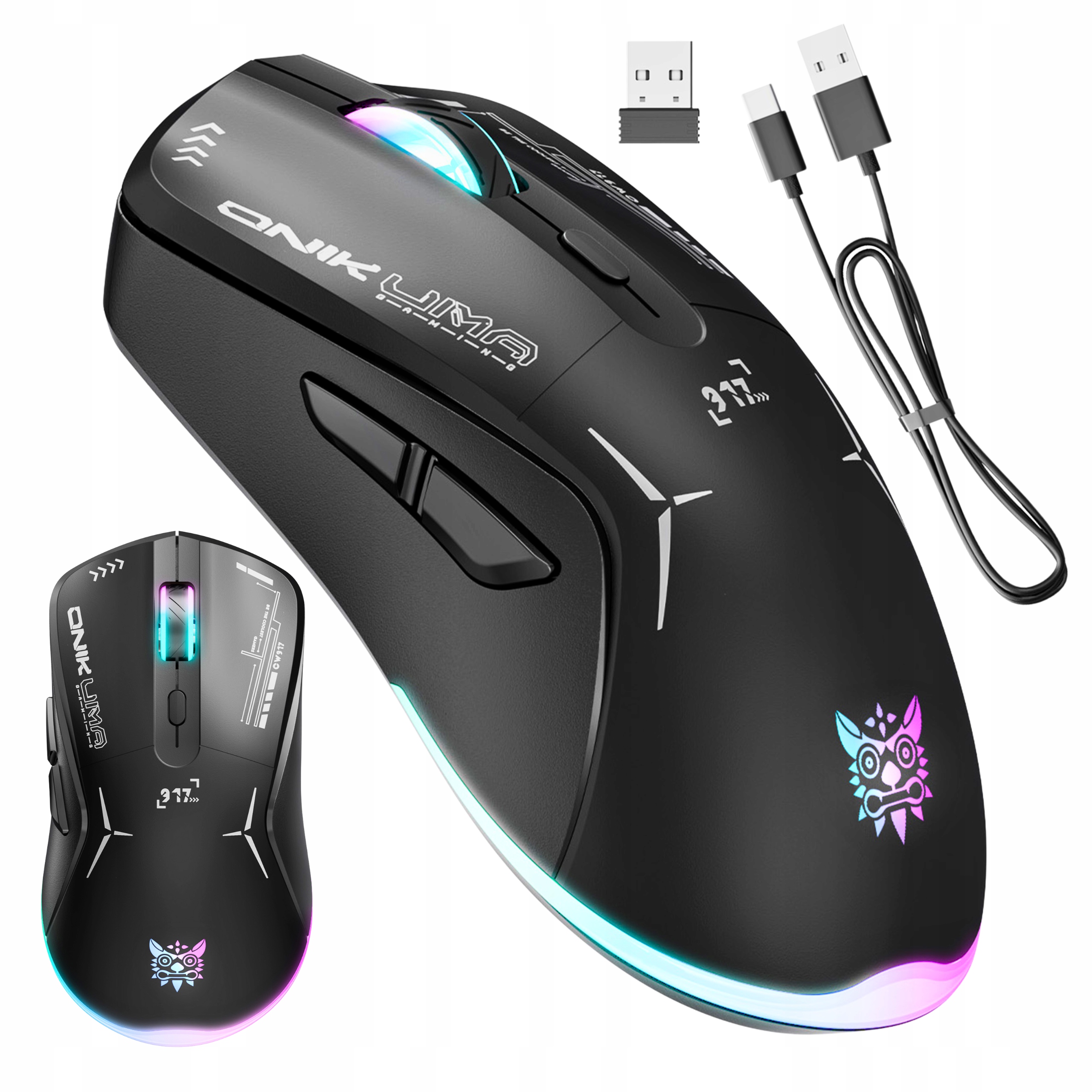 OnikumaCW917BezprzewodowaMyszGamingowaOptycznaPodsweitlenieRGB belsilt ONIKUMA CW917 belaidė optinė RGB žaidimų pelė