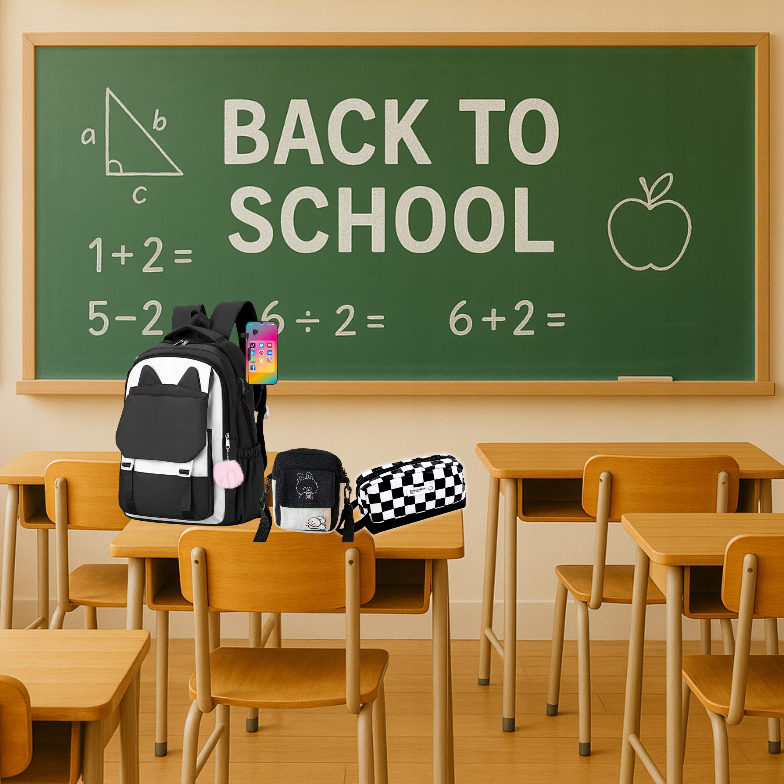 PLECAKSZKOLNYDLADZIEWCZYNKITORNISTERLUNCHBOXSNIADANIOWKAZESTAWOKCKolorczarny belsilt Mokyklinės kuprinės rinkinys juoda ir balta 3 skyriai A4 formatui