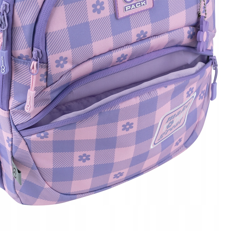PLECAKSZKOLNYDLADZWIEWCZYNEKWKRATKEFIOLETOWYGoPackWysokoscproduktu39cm belsilt Mokyklinė kuprinė paaugliui GoPack rožinė ir violetinė 17 l A4 formatui