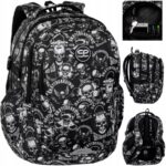 Mokyklinė kuprinė paaugliui CoolPack juoda ir balta keli skyriai A4 formatui