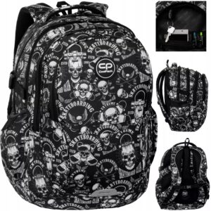 Mokyklinė kuprinė paaugliui CoolPack juoda ir balta keli skyriai A4 formatui