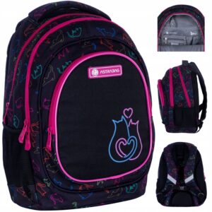 Mokyklinė kuprinė pirmokui AstraBag katės juoda 20 l A4 formatui