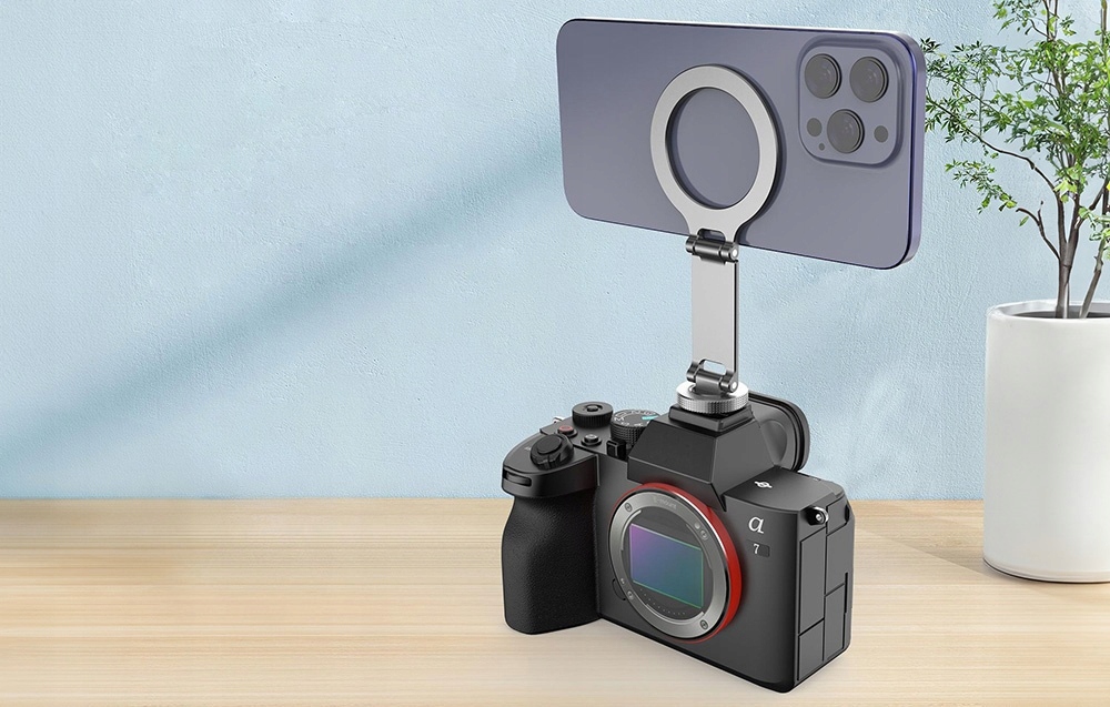 PULUZPU3221HUchwytnaTelefondoAparatuMagnetycznyAdapterSzaryEANGTIN5907085528984 belsilt PULUZ PU3221H pilkas magnetinis telefono laikiklis fotoaparatui su adapteriu