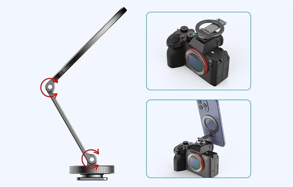 PULUZPU3221HUchwytnaTelefondoAparatuMagnetycznyAdapterSzaryMarkaPuluz belsilt PULUZ PU3221H pilkas magnetinis telefono laikiklis fotoaparatui su adapteriu