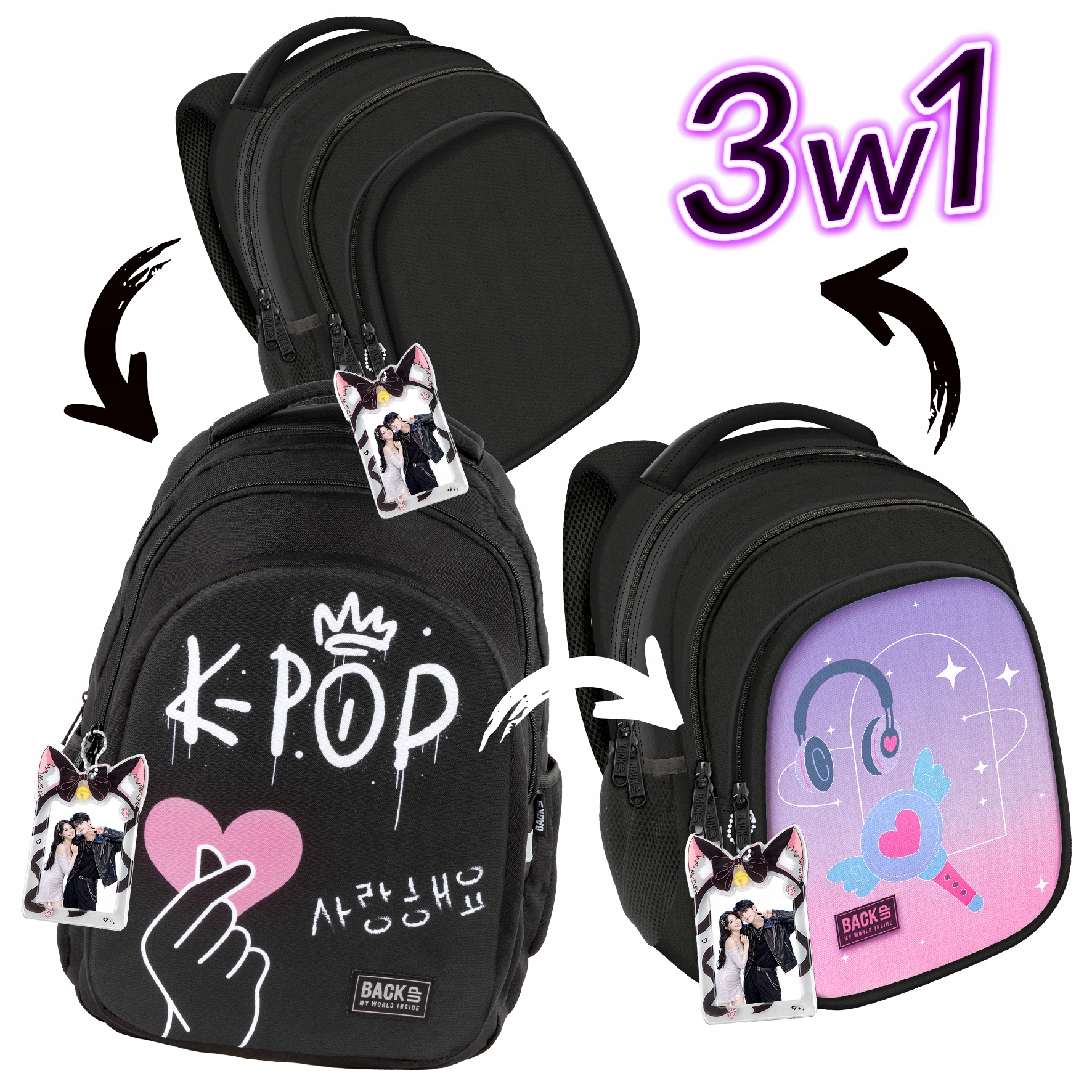 PlecakKPOPSTYLEdladziewczynyszkolnymlodziezowyBackUP3w126LStanopakowaniaoryginalne belsilt Mokyklinė kuprinė paaugliui BackUP K pop stiliaus juoda 26 l A4 formatui
