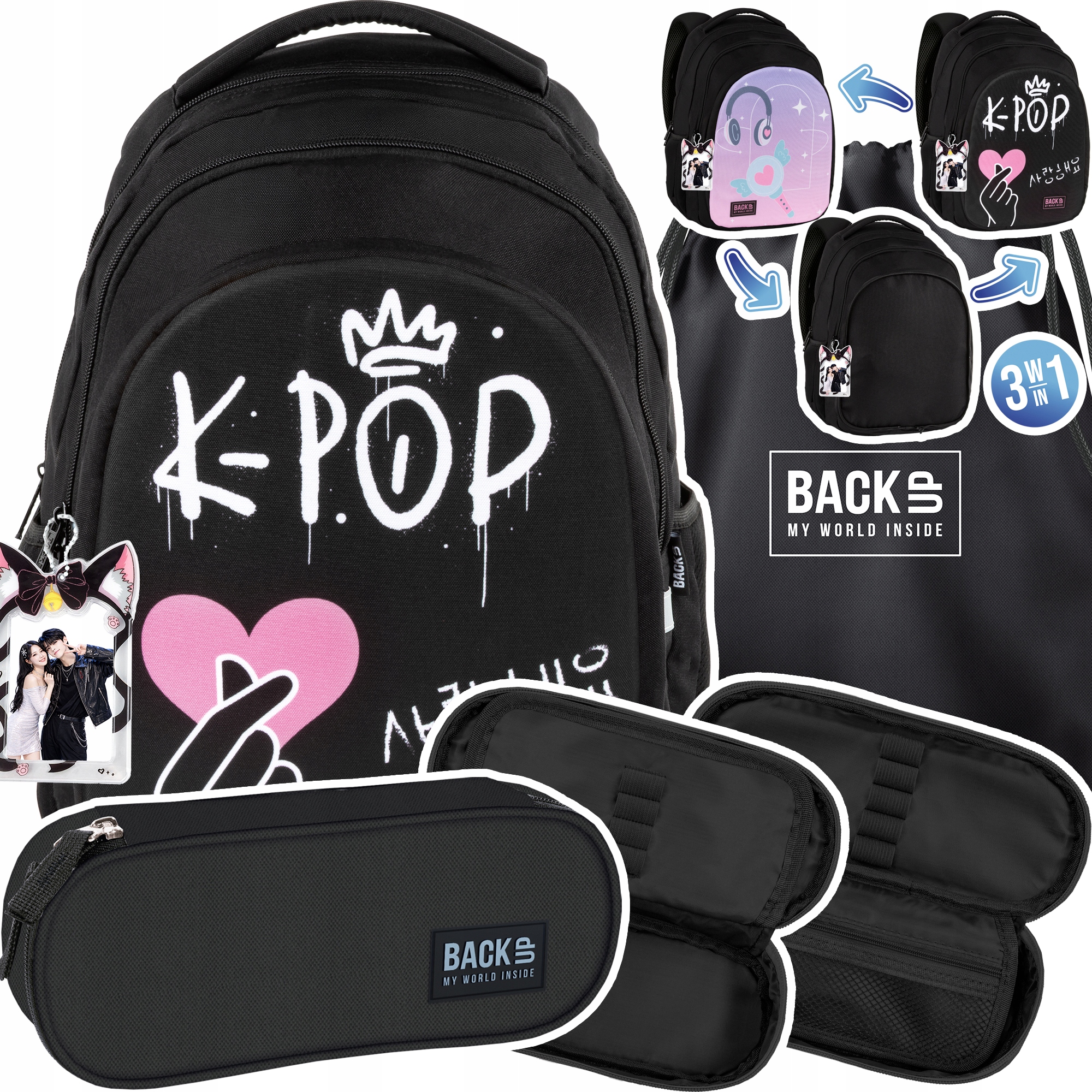 PlecakKPOPSTYLEdladziewczynyszkolnymlodziezowyBackUP3w126L belsilt Mokyklinė kuprinė paaugliui BackUP K pop stiliaus juoda 26 l A4 formatui