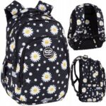 Mokyklinė kuprinė mergaitei CoolPack juoda ir balta 2 skyriai A4 formatui modelis F162817