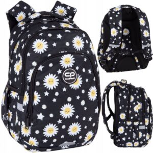 Mokyklinė kuprinė mergaitei CoolPack juoda ir balta 2 skyriai A4 formatui modelis F162817