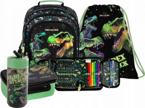 Mokyklinės kuprinės rinkinys Derform dinozaurų juoda 18 l A4 formatui