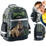 Mokyklinė kuprinė berniukui Paso dinozaurų žalia keli skyriai A4 formatui