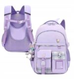 Mokyklinė kuprinė mergaitei violetinė keli skyriai A4 formatui modelis D070