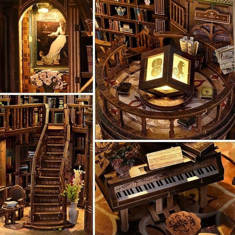 Puzzle3DDozlozeniaBookNookWhiteHallBobliotekaKsiazkaEANGTIN5906574104784 belsilt Book nook 3D dėlionė Baltoji salė su LED apšvietimu modelis 327