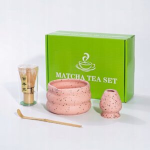 Dovanų matcha rinkinys 4 vnt rožinis su japoniškais priedais
