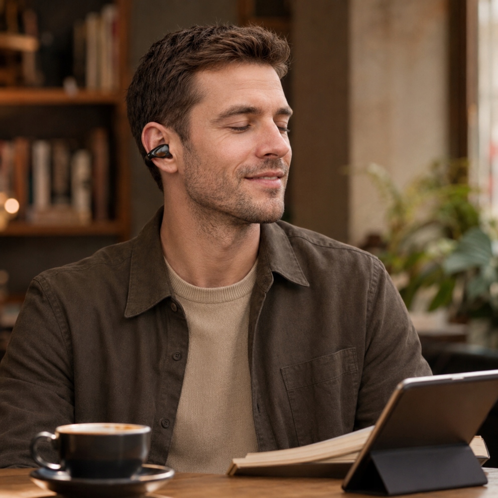 SLUCHAWKIBEZPRZEWODOWEQCYOWSZKLIPSEMIPX4BT54ANDROIDiOSUSBC30hTransmisjasygnaluBluetooth belsilt Belaidės ausinės QCY Ows su su segtuku IPX4 BT 54 Android iOS USB C 30h