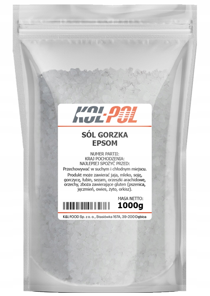 SOLEPSOM1kgGorzkarzymskasiarczanmagnezunaturalnajakoscKolPolMarkaKolpol belsilt Epsom druska Kol Pol 1 kg magnio sulfatas vonioms ir SPA
