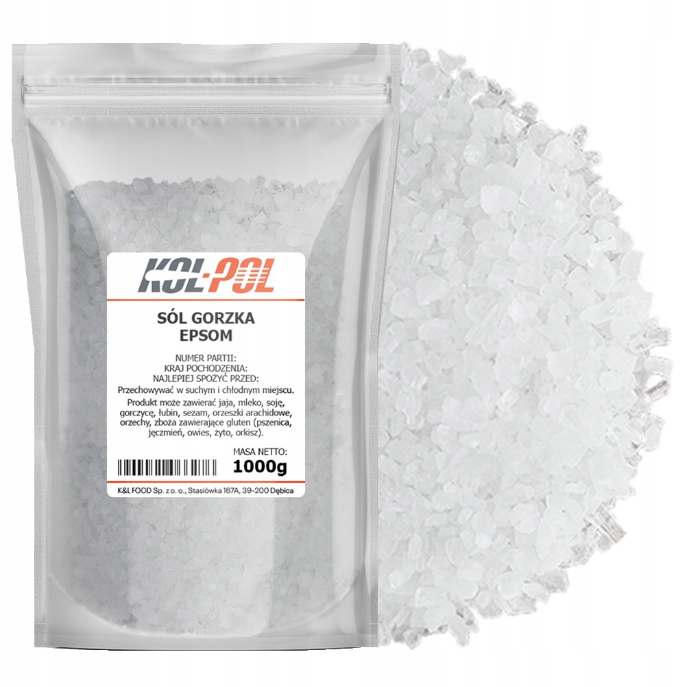 SOLEPSOM1kgGorzkarzymskasiarczanmagnezunaturalnajakoscKolPol belsilt Epsom druska Kol Pol 1 kg magnio sulfatas vonioms ir SPA