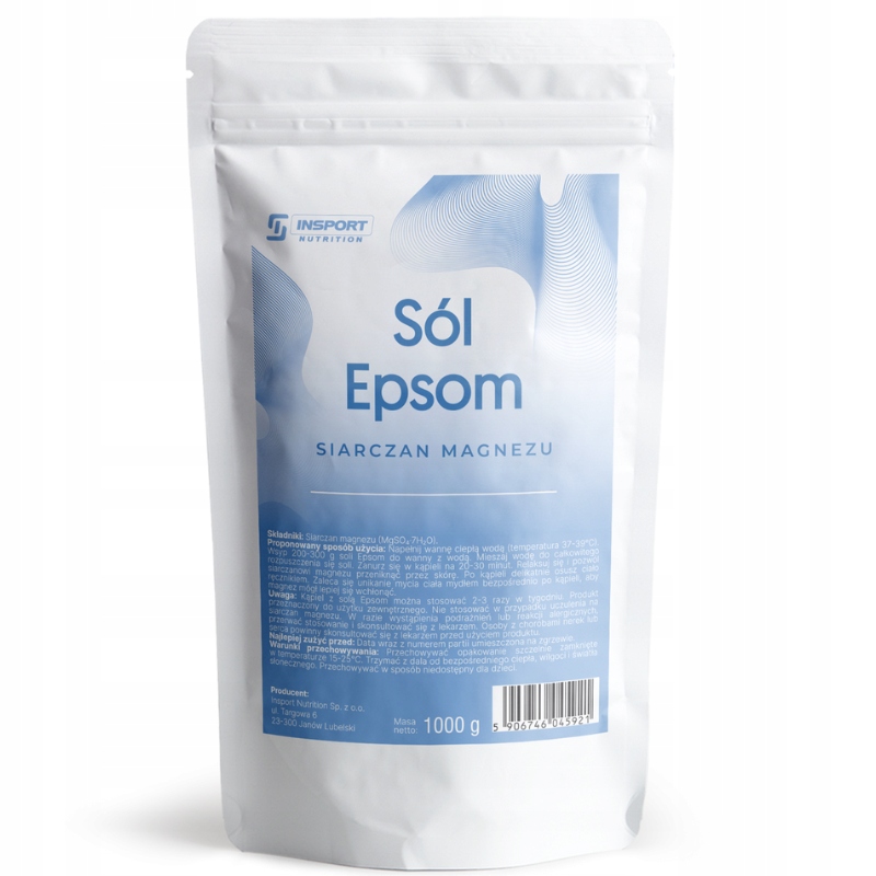 SOLEPSOMSiarczanMagnezu1kgCZYSTYSolgorzkaDOKAPIELIINSPORTEANGTIN5906746045921 belsilt Epsom druska INSPORT 1 kg magnio sulfatas voniai ir SPA