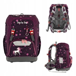 Mokyklinė kuprinė pirmokui Step by Step vienaragio violetinė 22 l A4 formatui