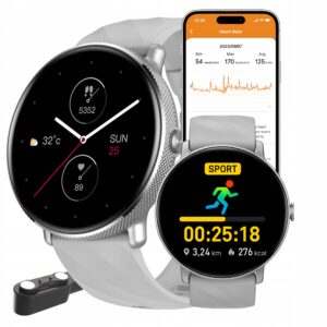 Išmanusis laikrodis Zeblaze GTR 3 Pro sidabrinis AMOLED sportui ir sveikatos stebėjimui IP68 Always On