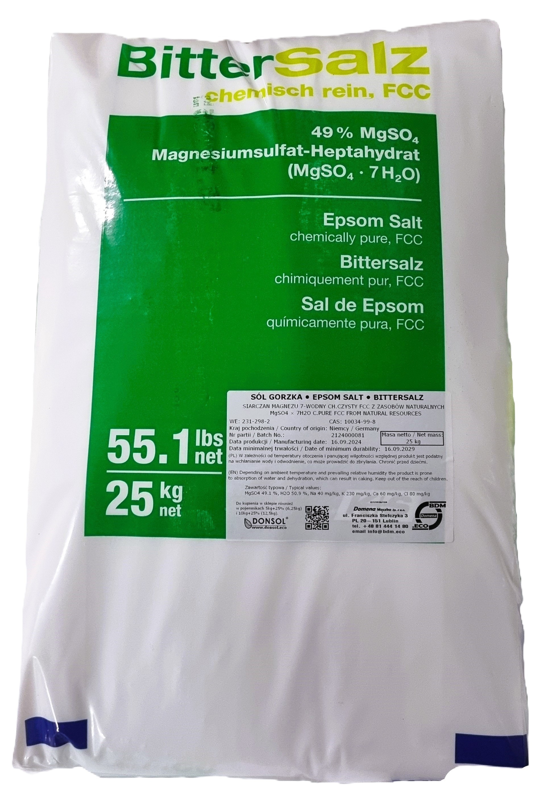 SolEpsomczystagorzkasiarczanmagnezuCZDA25kgEANGTIN5902020177302 belsilt Gryna Epsom druska 25 kg magnio sulfatas chemiškai gryna kokybė